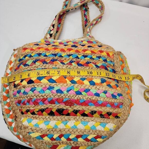 Unbranded Hand Woven Braided Jute & Fabric Shoulder Bag Purse Bag Colorful Boho - Picture 4 of 9